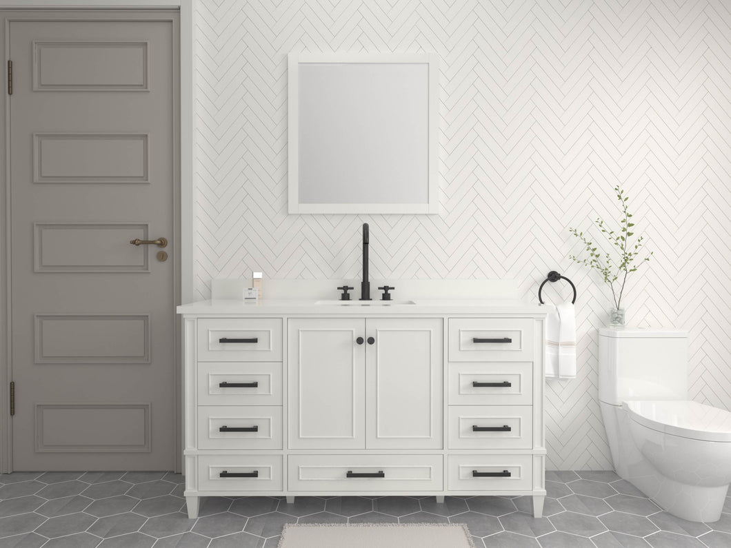 Windsor 59.5 Single in All Wood Vanity in Bright White - Cabinet Only