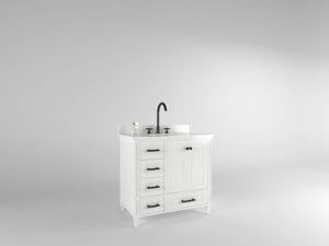 Windsor 35.5 Left Drawers in All Wood Vanity in Bright White - Cabinet Only