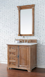 Providence 36" Single Vanity Cabinet, Driftwood, w/ 3 CM Classic White Quartz Top James Martin