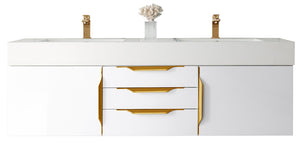 Mercer Island 59" Double Vanity, Glossy White, Radiant Gold w/ Glossy White Composite Top