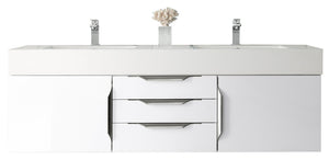 Mercer Island 59" Double Vanity, Glossy White w/ Glossy White Composite Top