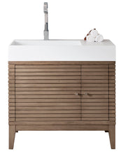 Load image into Gallery viewer, Linear 36&quot; Single Vanity Whitewashed Walnut w/ Glossy White Composite Top