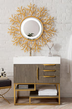 Load image into Gallery viewer, Columbia 36&quot; Single Vanity, Ash Gray, Radiant Gold w/ Glossy White Composite Top