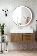 Load image into Gallery viewer, Mercer Island 36&quot; Single Vanity, Latte Oak, Radiant Gold w/ Glossy White Composite Top
