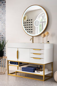 Columbia 48" Single Vanity, Glossy White, Radiant Gold w/ Glossy White Composite Top