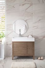 Load image into Gallery viewer, Linear 36&quot; Single Vanity Whitewashed Walnut w/ Glossy White Composite Top