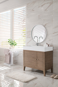 Linear 36" Single Vanity Whitewashed Walnut w/ Glossy White Composite Top