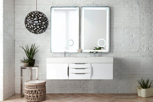 Mercer Island 59" Double Vanity, Glossy White w/ Glossy White Composite Top