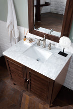 Load image into Gallery viewer, Portland 36&quot; Single Vanity, Burnished Mahogany w/ 3 CM Carrara Marble Top
