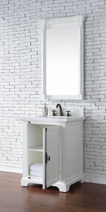 Providence 26" Single Vanity Cabinet, Bright White, w/ 3 CM Classic White Quartz Top