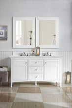 Load image into Gallery viewer, Palisades 60&quot; Double Vanity, Bright White, w/ 3 CM Eternal Jasmine Pearl Quartz Top
