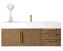 Load image into Gallery viewer, Mercer Island 48&quot; Single Vanity, Latte Oak, Radiant Gold w/ Glossy White Composite Top