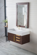 Load image into Gallery viewer, Mercer Island 36&quot; Single Vanity, Coffee Oak, Radiant Gold w/ Glossy White Composite Top