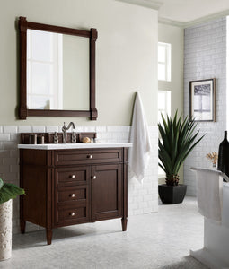 Brittany 36" Burnished Mahogany Single Vanity w/ 3 CM Arctic Fall Solid Surface Top