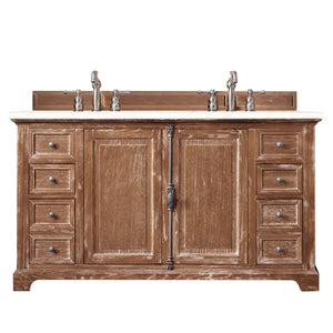 Providence 60" Double Vanity Cabinet, Driftwood, w/ 3 CM Eternal Marfil Quartz Top