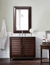 Load image into Gallery viewer, Portland 36&quot; Single Vanity, Burnished Mahogany w/ 3 CM Carrara Marble Top