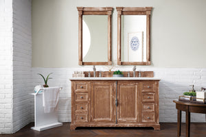 Providence 60" Double Vanity Cabinet, Driftwood, w/ 3 CM Classic White Quartz Top