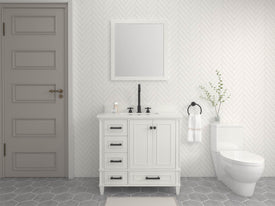 Windsor 35.5 Left Drawers in All Wood Vanity in Bright White - Cabinet Only