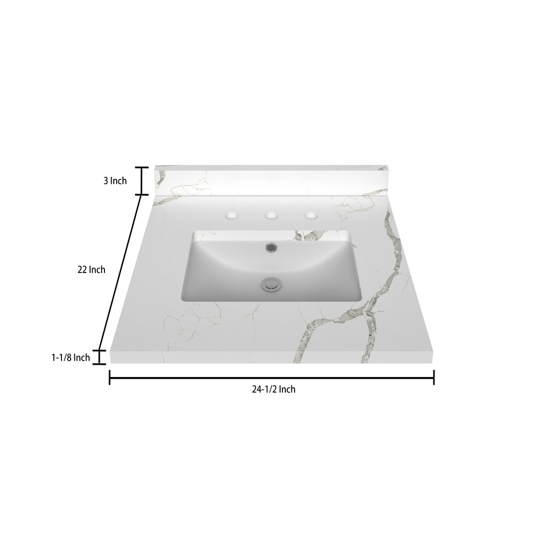 Stock Top 3 CM Calacatta White Quartz 24.5 In W x 22 In D