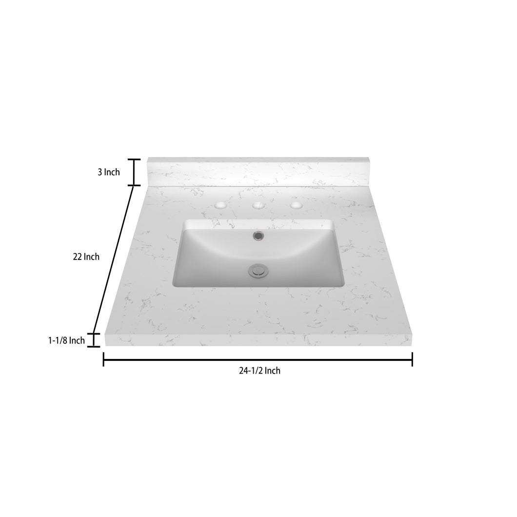 Stock Top 3 CM Carrara White Quartz 24.5 In W x 22 In D