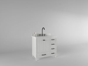 Windsor 35.5 Right Drawers in All Wood Vanity in Bright White - Cabinet Only