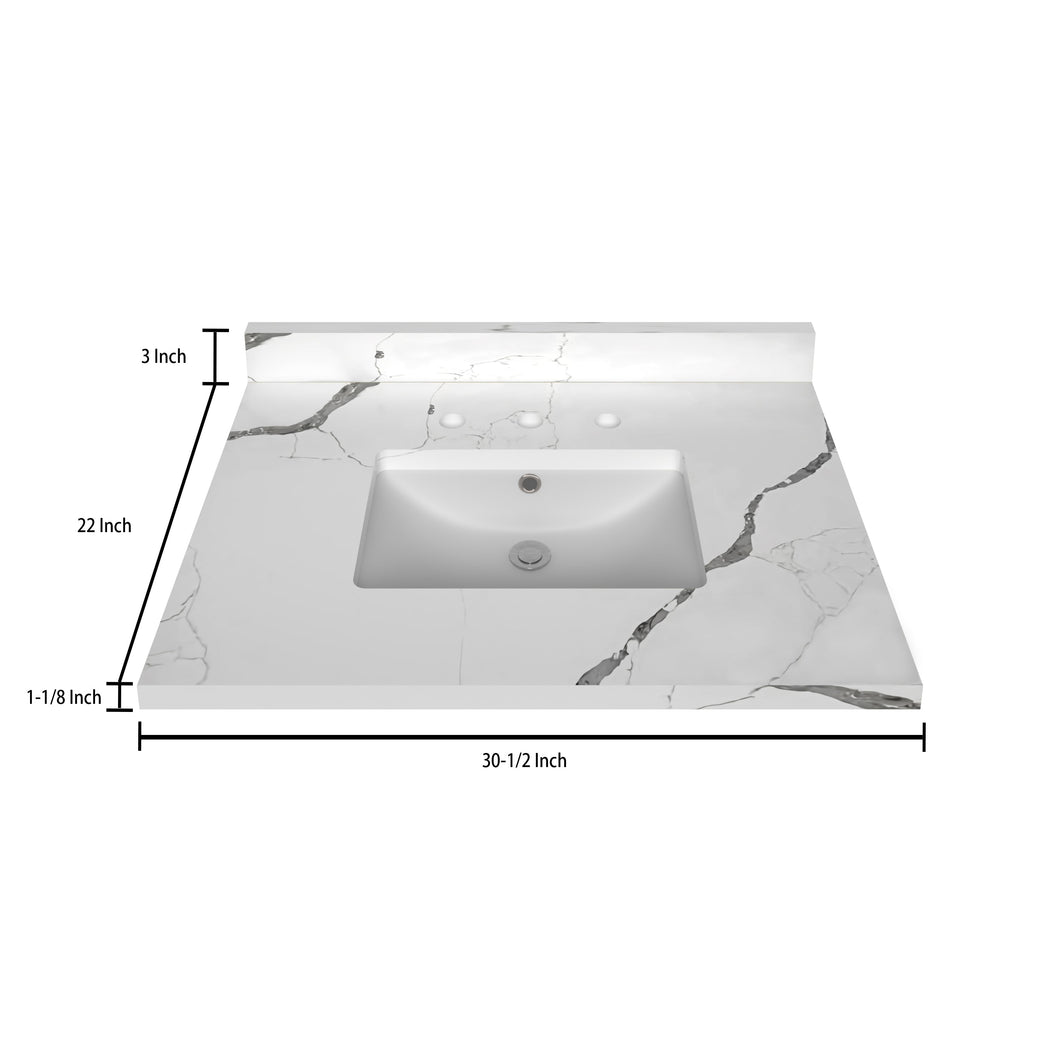 Stock Top 3 CM Calacatta White Quartz 30.5 In W x 22 In D