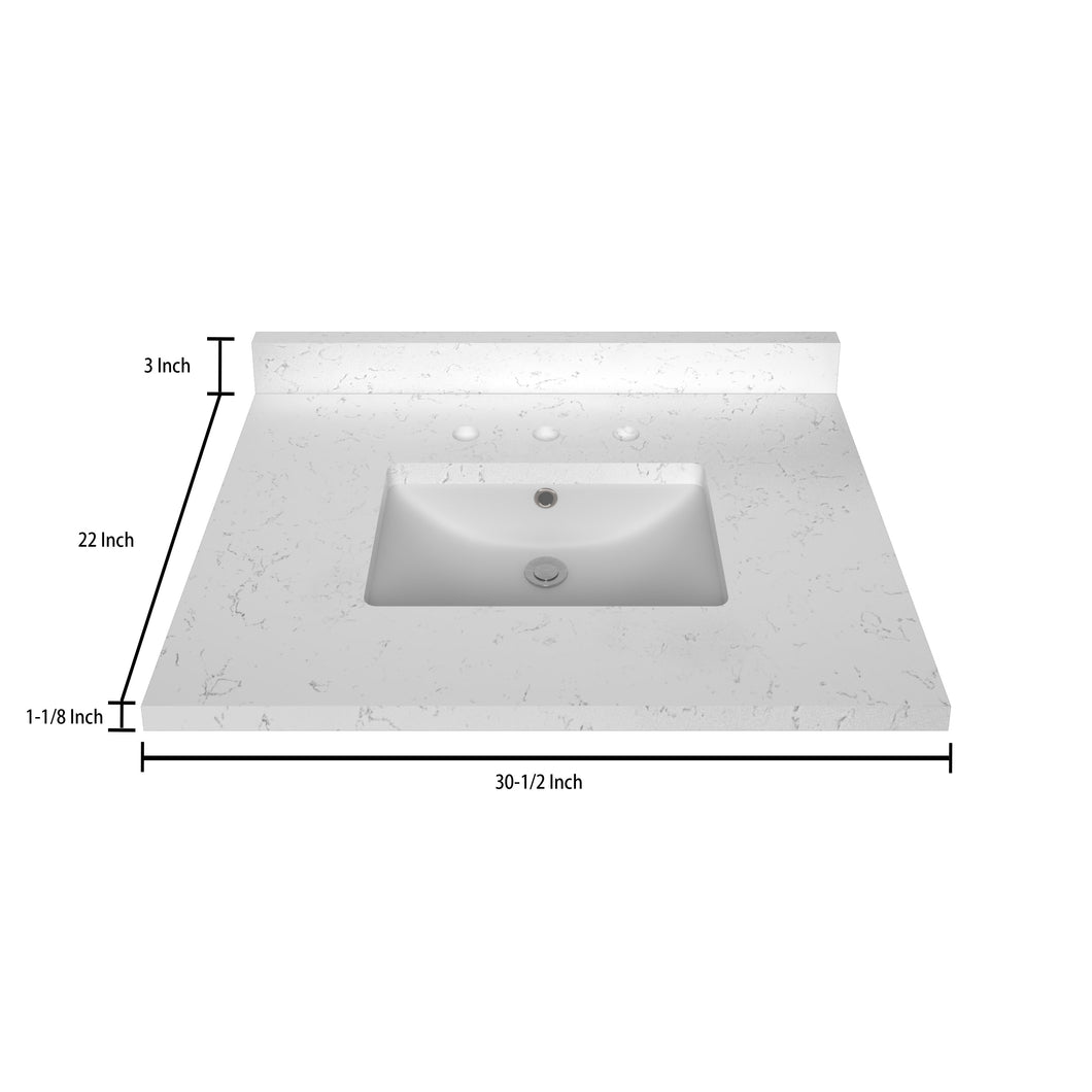 Stock Top 3 CM Carrara White Quartz 30.5 In W x 22 In D