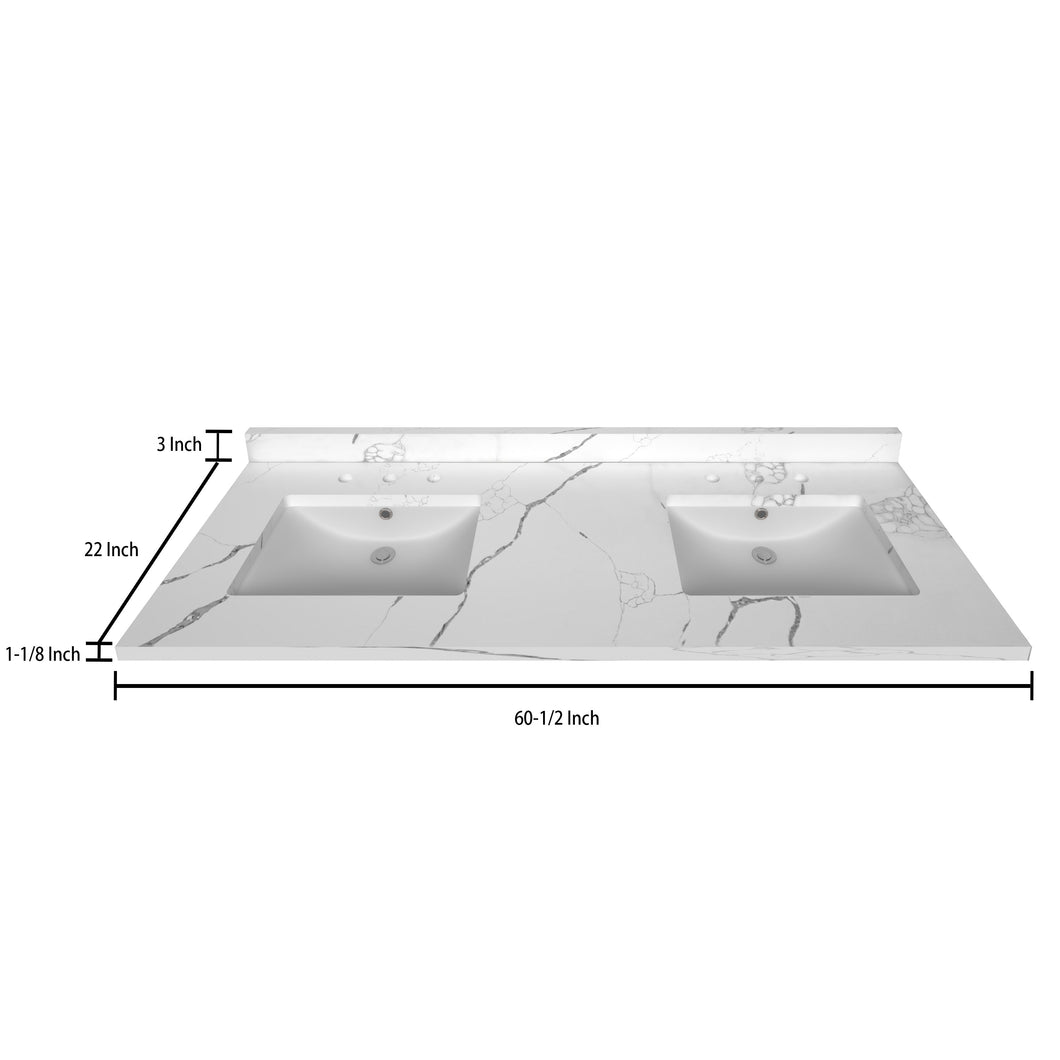 Stock Top 3 CM Calacatta White Quartz 60.5 Double In W x 22 In D