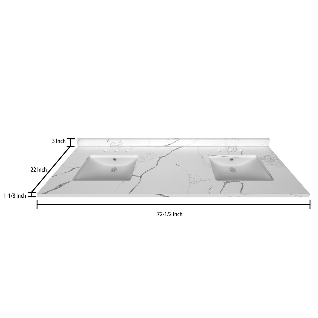 Stock Top 3 CM Calacatta White Quartz 72.5 In W x 22 In D