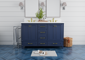 Windsor 59.5 Double in All Wood Vanity in Navy Blue - Cabinet Only