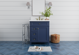 Kensington 29.5 Left Drawers in All Wood Vanity in Navy Blue - Cabinet Only
