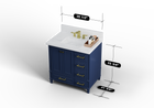 Windsor 35.5 Right Drawers in All Wood Vanity in Navy Blue - Cabinet Only