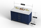 Windsor 59.5 Double in All Wood Vanity in Navy Blue - Cabinet Only