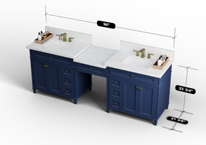 Kensington 96 inch All Wood Vanity in Navy Blue - Cabinet Only