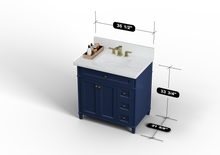 Load image into Gallery viewer, Kensington 35.5 Right Drawers in All Wood Vanity in Navy Blue - Cabinet Only SFD