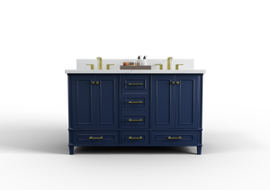 Windsor 59.5 Double in All Wood Vanity in Navy Blue - Cabinet Only