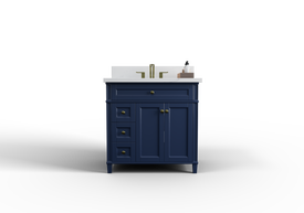 Kensington 35.5 Left Drawers in All Wood Vanity in Navy Blue - Cabinet Only