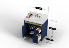 Load image into Gallery viewer, Kensington 35.5 Right Drawers in All Wood Vanity in Navy Blue - Cabinet Only SFD