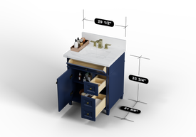 Kensington 29.5 Right Drawers in All Wood Vanity in Navy Blue - Cabinet Only