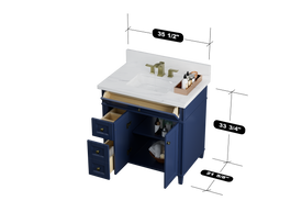 Kensington 35.5 Left Drawers in All Wood Vanity in Navy Blue - Cabinet Only SFD