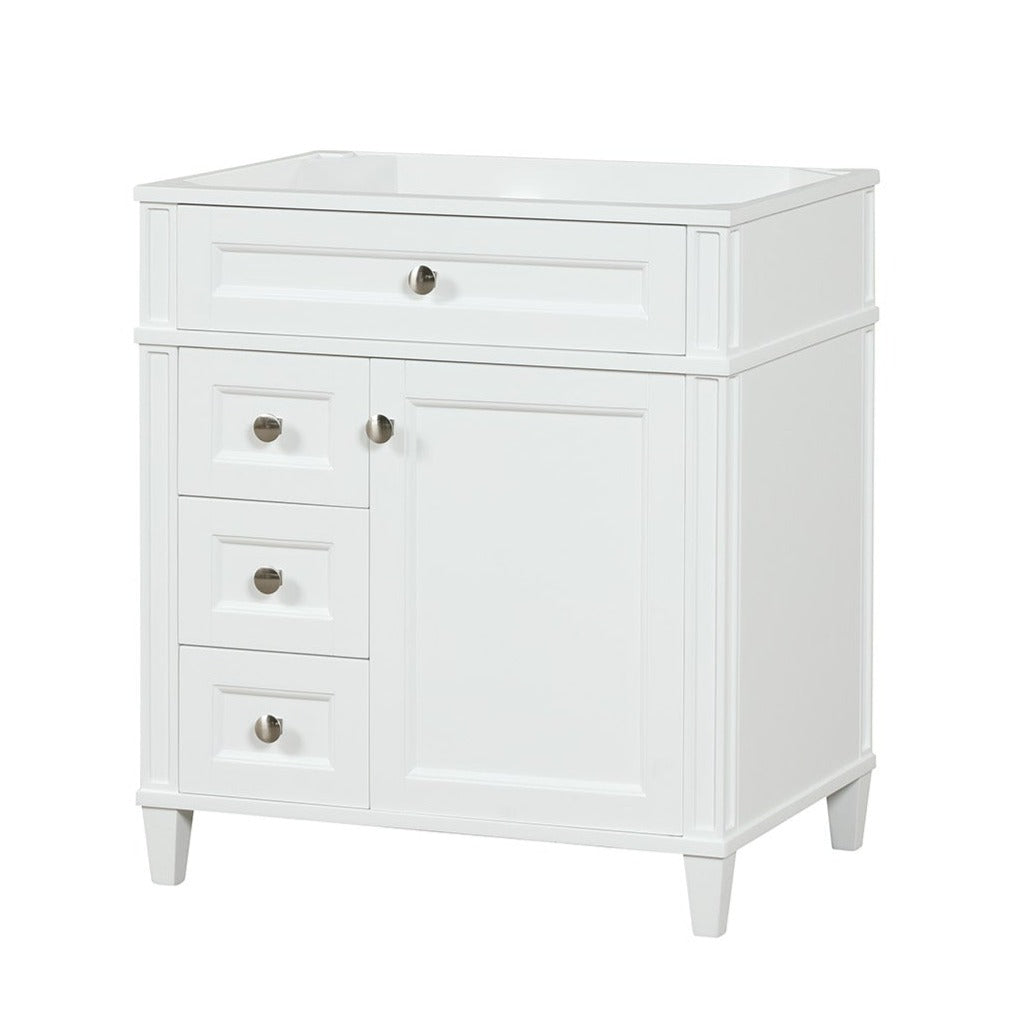 Kensington 30 Left Drawers in Solid Wood Vanity in Bright White - Cabinet Only Ethan Roth