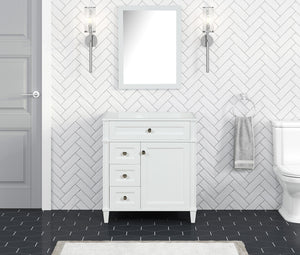 Kensington 30 Left Drawers in Solid Wood Vanity in Bright White - Cabinet Only Ethan Roth