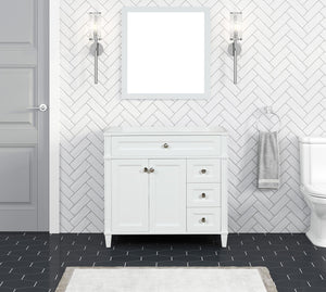 Kensington 36 Right Drawers in Solid Wood Vanity in Bright White - Cabinet Only Ethan Roth