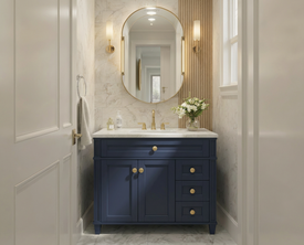 Kensington 35.5 Right Drawers in All Wood Vanity in Navy Blue - Cabinet Only