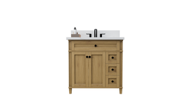 Kensington 35.5 Right Drawers in All Wood Vanity in Desert Oak - Cabinet Only