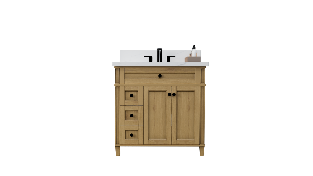 Kensington 35.5 Left Drawers in All Wood Vanity in Desert Oak - Cabinet Only