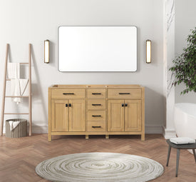 London 59.5 Inch- Double Bathroom Vanity in Desert Oak