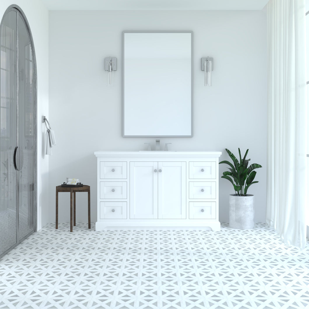 Marietta 53.5 inch Single Bathroom Vanity in White- Cabinet Only