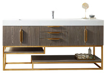 Load image into Gallery viewer, Columbia 72&quot; Single Vanity, Ash Gray, Radiant Gold w/ Glossy White Composite Top