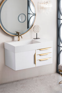 Mercer Island 36" Single Vanity, Glossy White, Radiant Gold w/ Glossy White Composite Top
